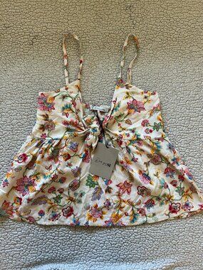 Design by SI -- romy flower top, white top, with multiple color flower designs